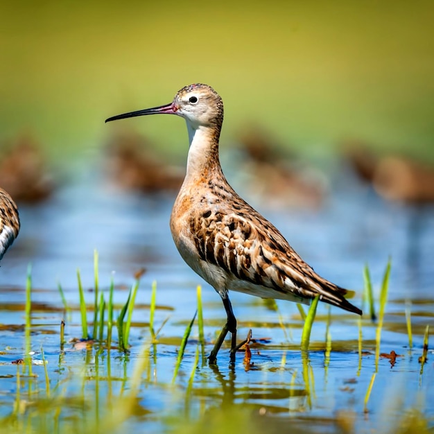 湿地の岸辺の鳥 バートテイルド・ゴッドウィットの鳥 AI_Generated