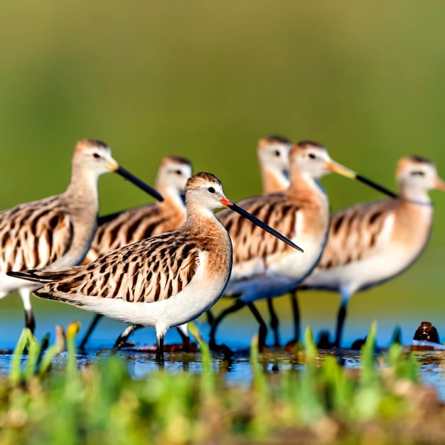 Shorebirds in the wetlands Bartailed Godwit birds AI_Generated
