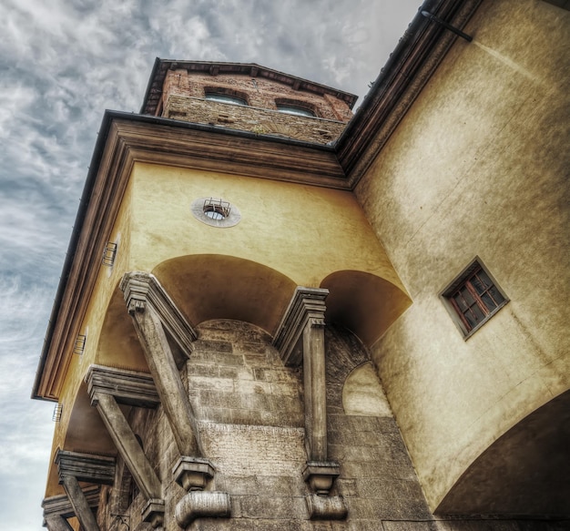 Shored up building in Ponte Vecchio in hdr Florence Italy