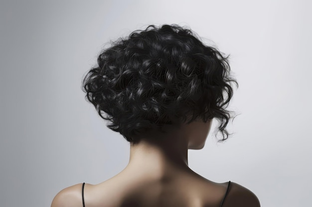 Short Black Curly Hair Rear View On White Background Generative AI