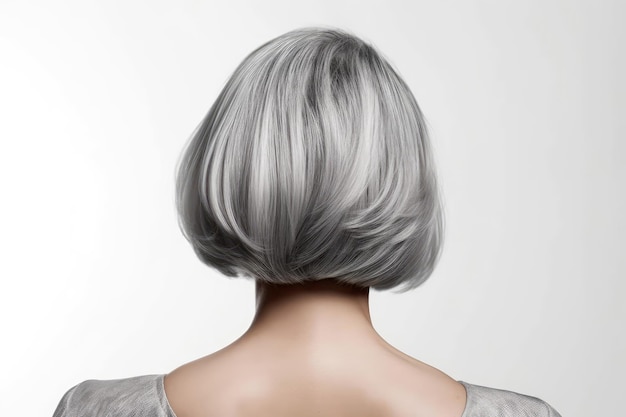 Short Gray Straight Hair Rear View On White Background Generative AI