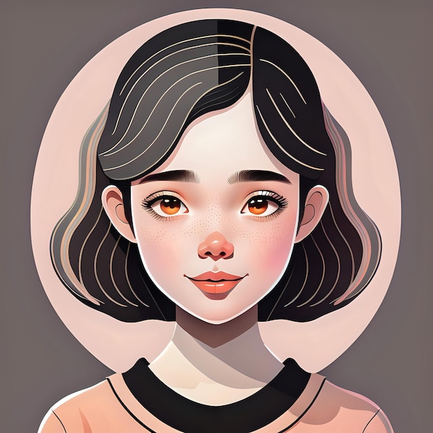 Short Hair Girl digital illustration in pastel colors girl portrait avatar model generative ai