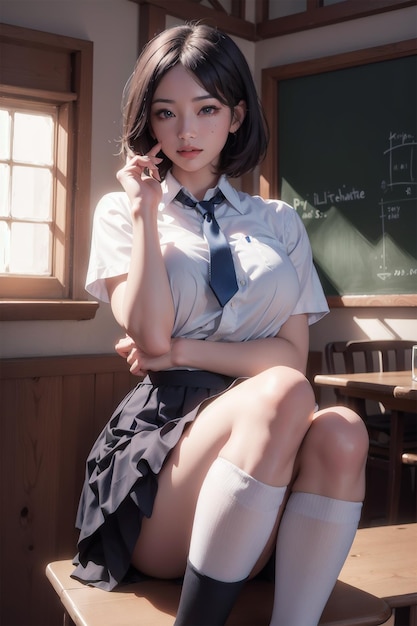 short hair student in classroom