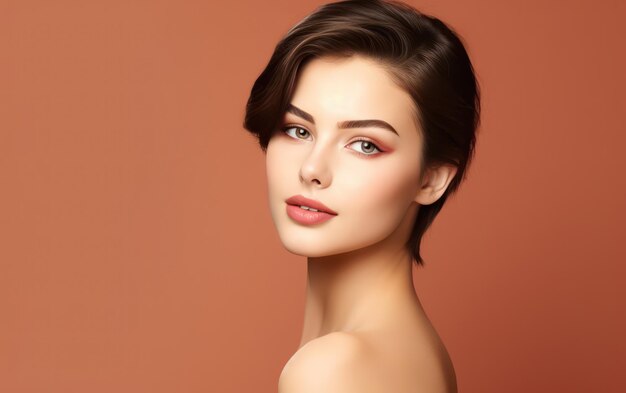 Short hair woman natural look in portrait