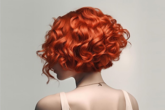 Short Red Curly Hair Rear View On White Background Generative AI