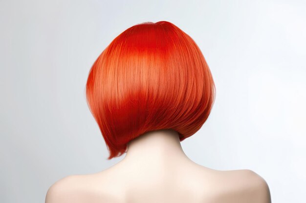 Short Red Straight Hair Rear View On White Background Generative AI