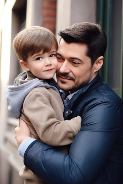 Shot of an adorable little boy and his dad hugging each other created with generative ai