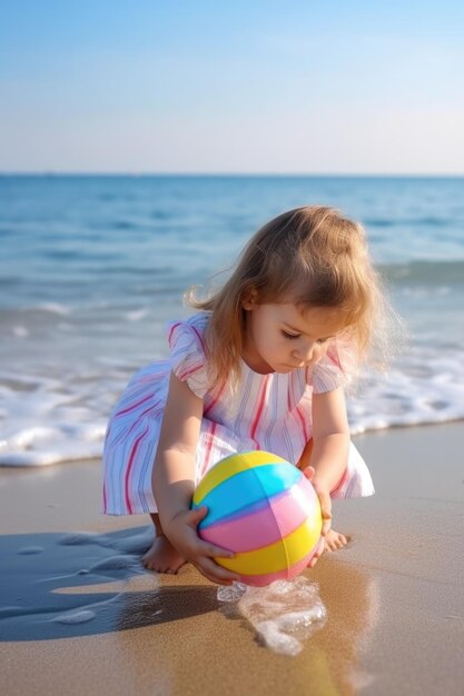 Shot of an adorable little girl playing with a beach ball created with generative ai