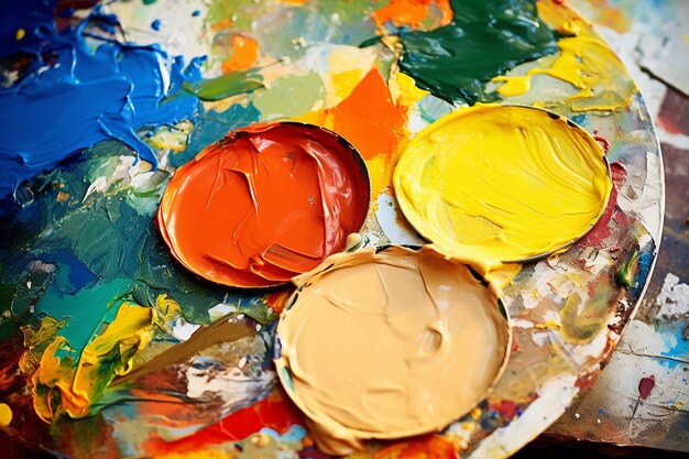 A Shot of an Artistic Palette with Different Colored Paints