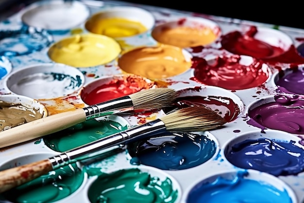 Photo a shot of an artistic palette with different colored paints