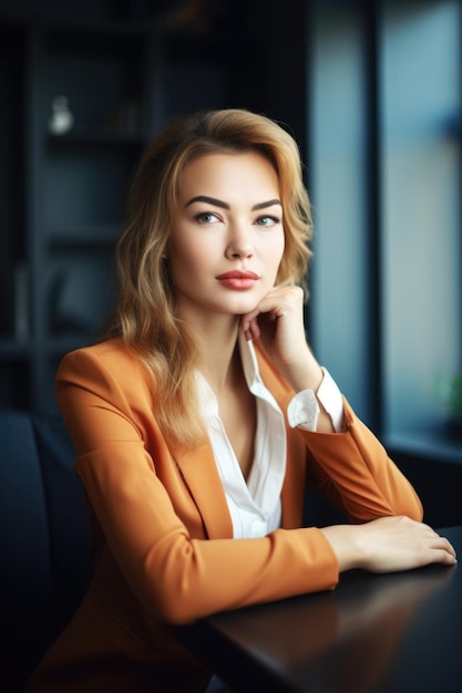 Shot of an attractive young businesswoman sitting in her office created with generative ai