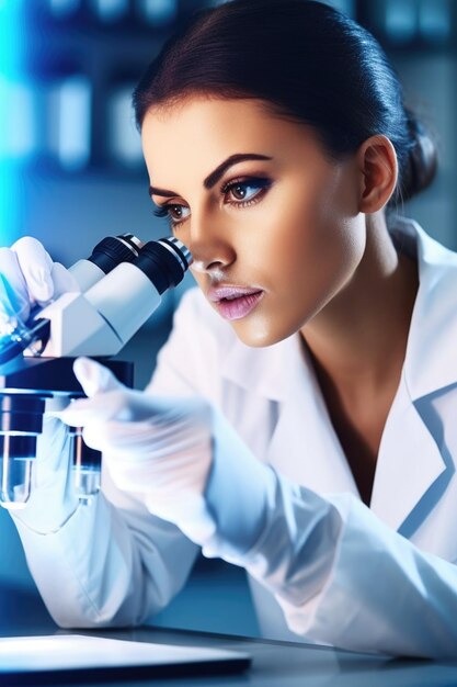 Shot of an attractive young scientist analyzing her samples in the lab created with generative ai