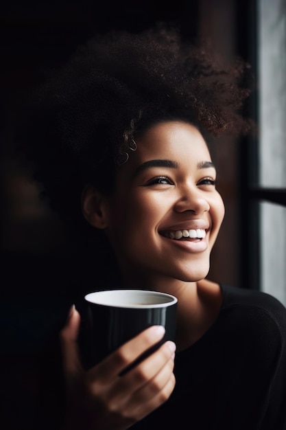 Shot of an attractive young woman enjoying some coffee while relaxing created with generative ai