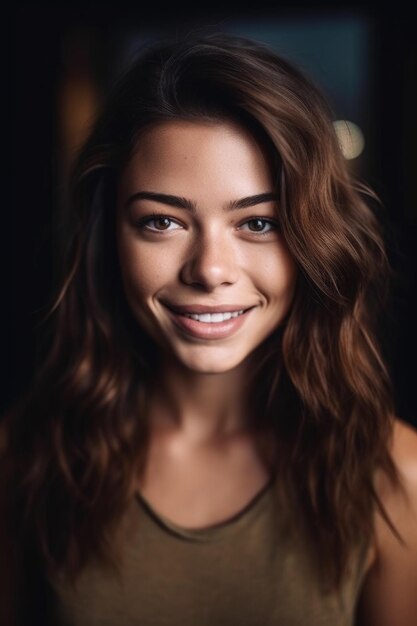 Снимок привлекательной молодой женщины, улыбающейся в камеру, созданный с помощью генеративного ИИ