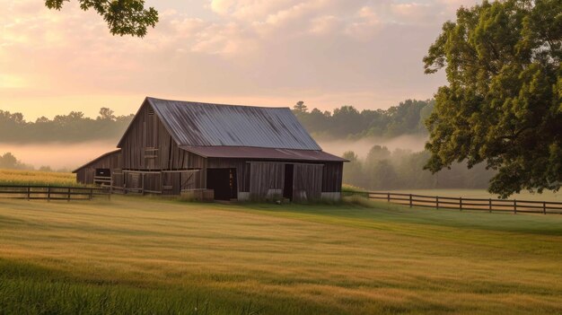 Shot of a barn in the early morning light