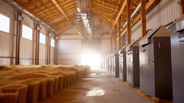 Shot of a barn interior featuring sensor equipped storage bins