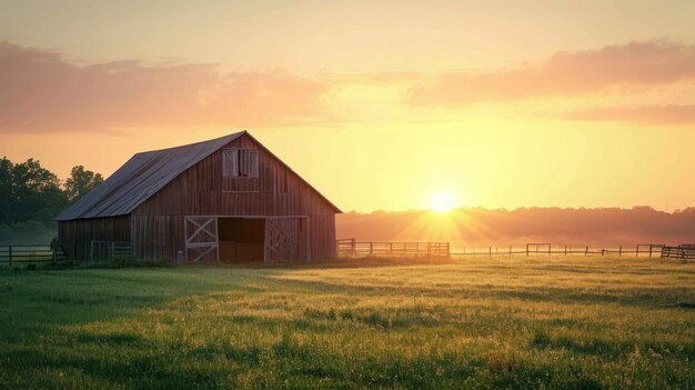 Shot of a barn during sunrise