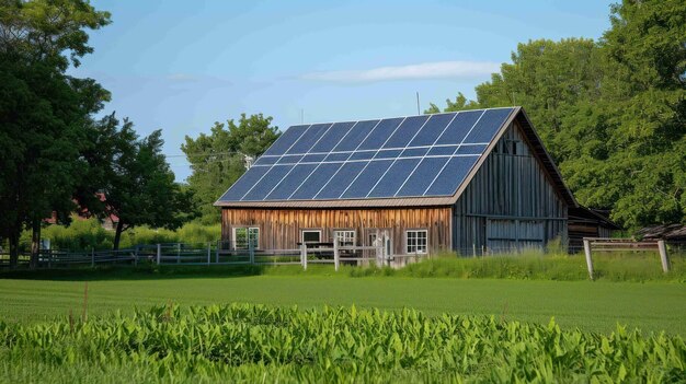 Shot of a barn with a solar panel array