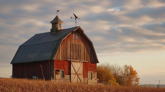 Photo shot of a barn with a traditional weathervane on the roof