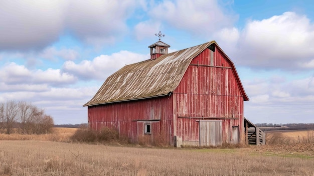 Photo shot of a barn with a traditional weathervane on the roof