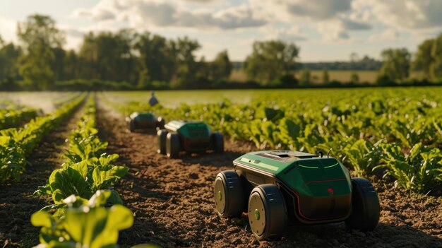 Shot of a barnyard with autonomous agricultural robots