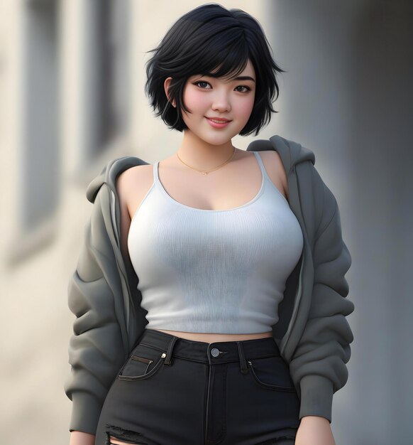 A shot of a beautiful asian girl in a urban setting