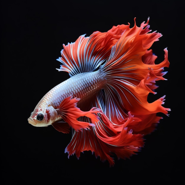 Shot of beautiful crowntail betta fish in black background