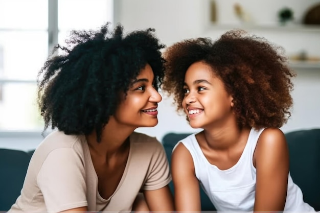 Photo shot of a beautiful mother and daughter spending time together at home created with generative ai