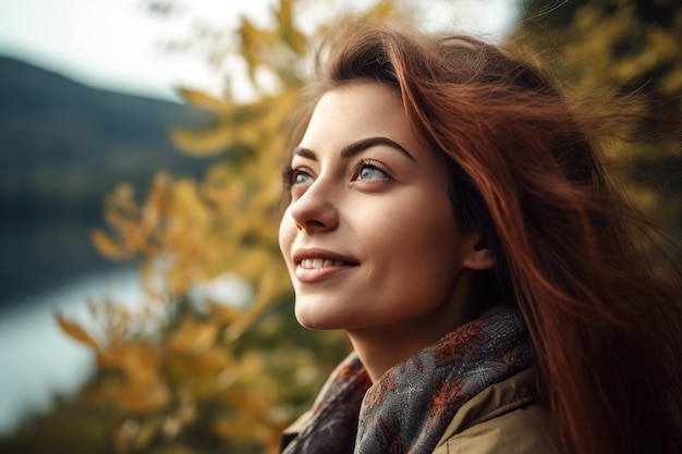 Shot of a beautiful young woman enjoying nature created with generative ai