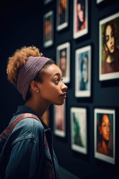 Shot of a beautiful young woman looking at art on the wall