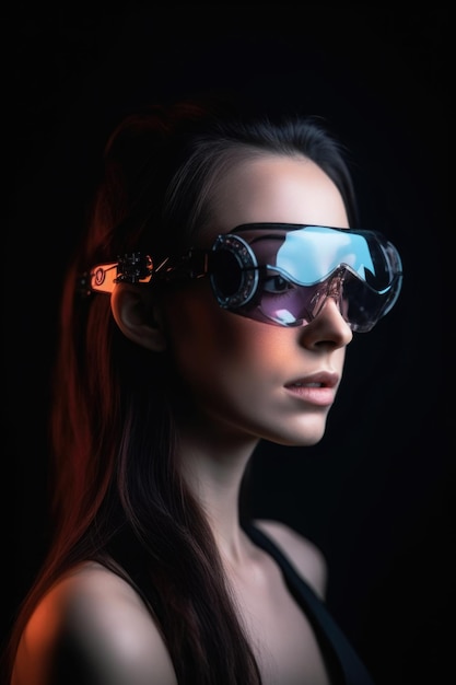 Shot of a beautiful young woman with futuristic glasses created with generative ai