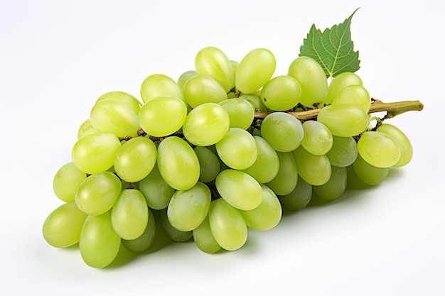 A shot of a bunch of green grapes laying and isolated on white