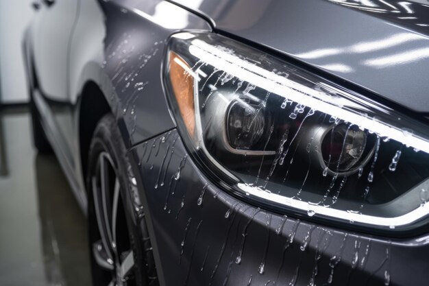 Photo shot of a car covered in dents before being repaired created with generative ai