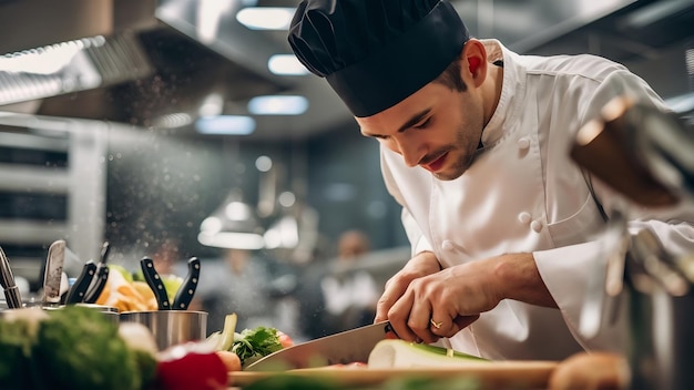 Shot of a chef cooking in a professional kitchen