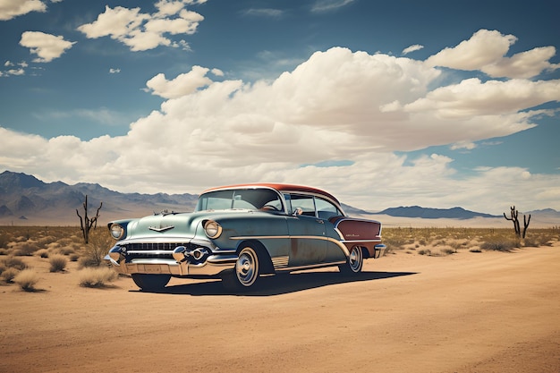 Shot of a classic car on route 66