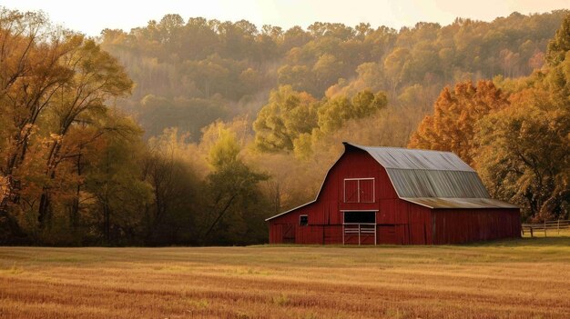 Shot of a classic red barn against a picturesque rural backdrop