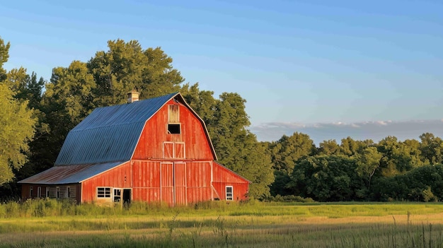 Shot of a classic red barn against a picturesque rural backdrop
