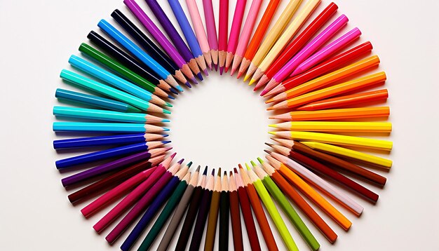 Photo shot of a color wheel made entirely from colored pencils