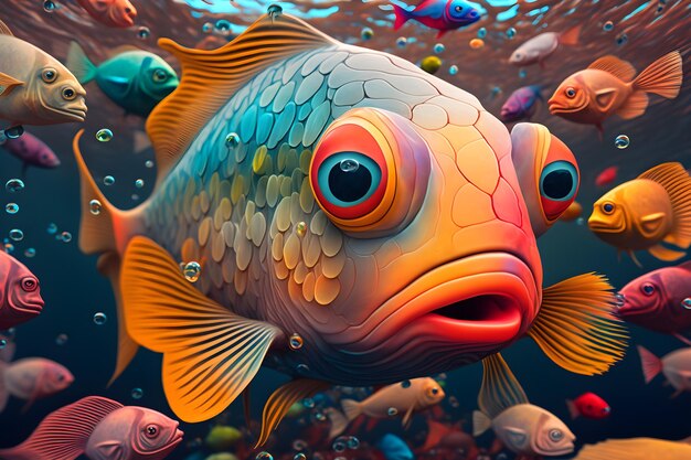 shot of colorful fish swimming