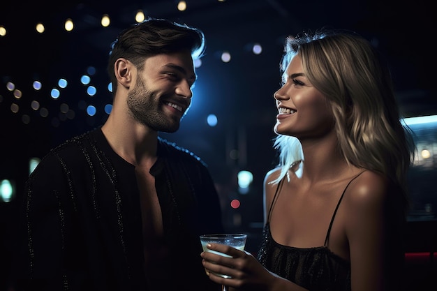 Снимок пары, наслаждающейся вечером в ночном клубе, созданный с помощью генеративного искусственного интеллекта