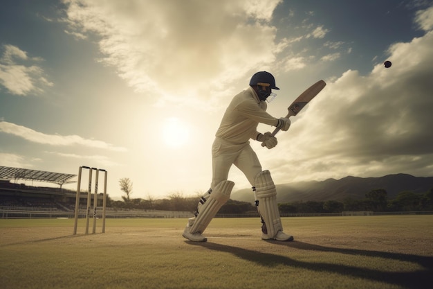 Shot of Cricket Player Strikes the Ball for Six generative AI