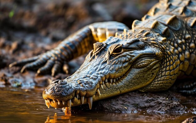 shot of a crocodile claws gripping onto a riverbank