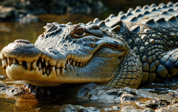 shot of a crocodile with jaws agape