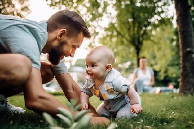 Photo shot of a cute baby boy playing with his father