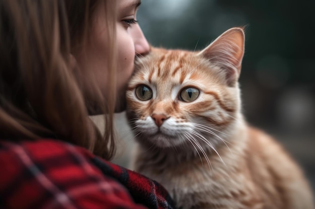 Shot of a cute kitten and her owner in the yard created with generative ai