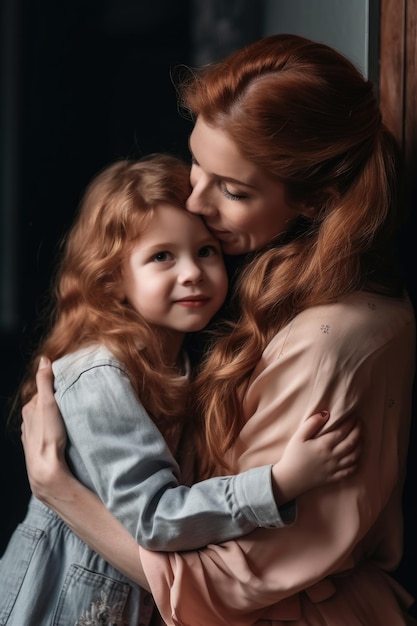 Shot of a cute little girl giving her mom a hug created with generative ai