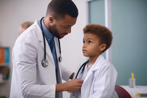 Shot of a doctor examining a little boy created with generative ai