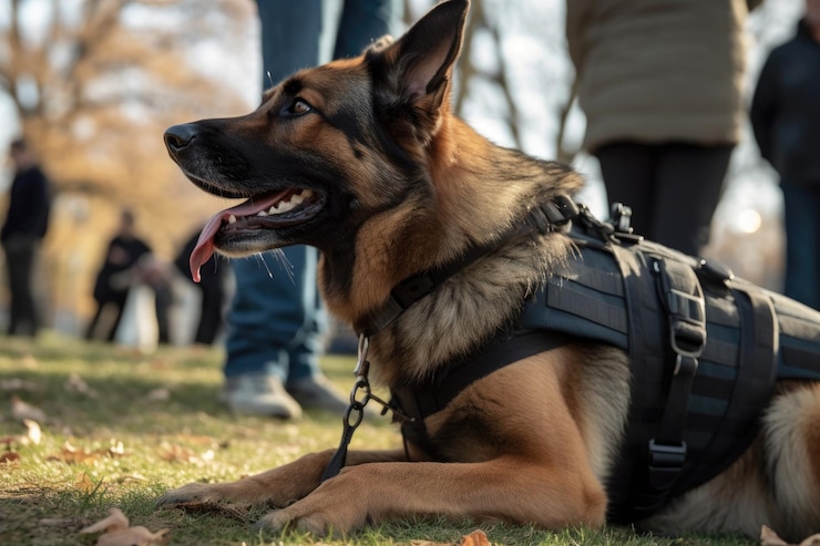 Photo 警察官を助ける犬のショット