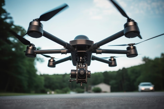 Shot of a drone parked with its propellers spinning created with generative ai