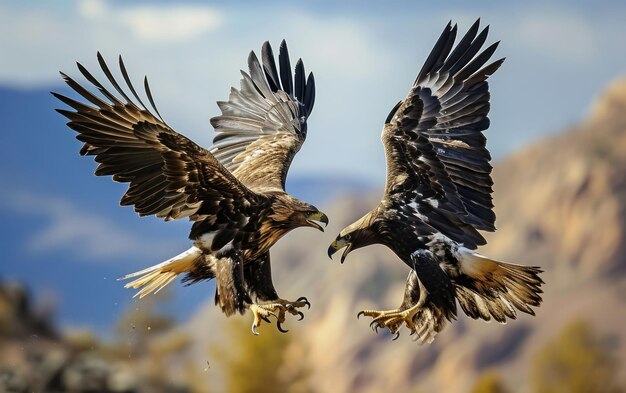 Shot of an eagle in a mid air confrontation with another bird